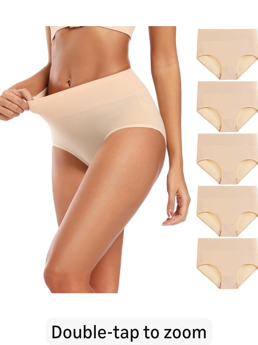 Molasus Women's Cotton Beige High-Waist Seamless Women’s Briefs 5-Pack